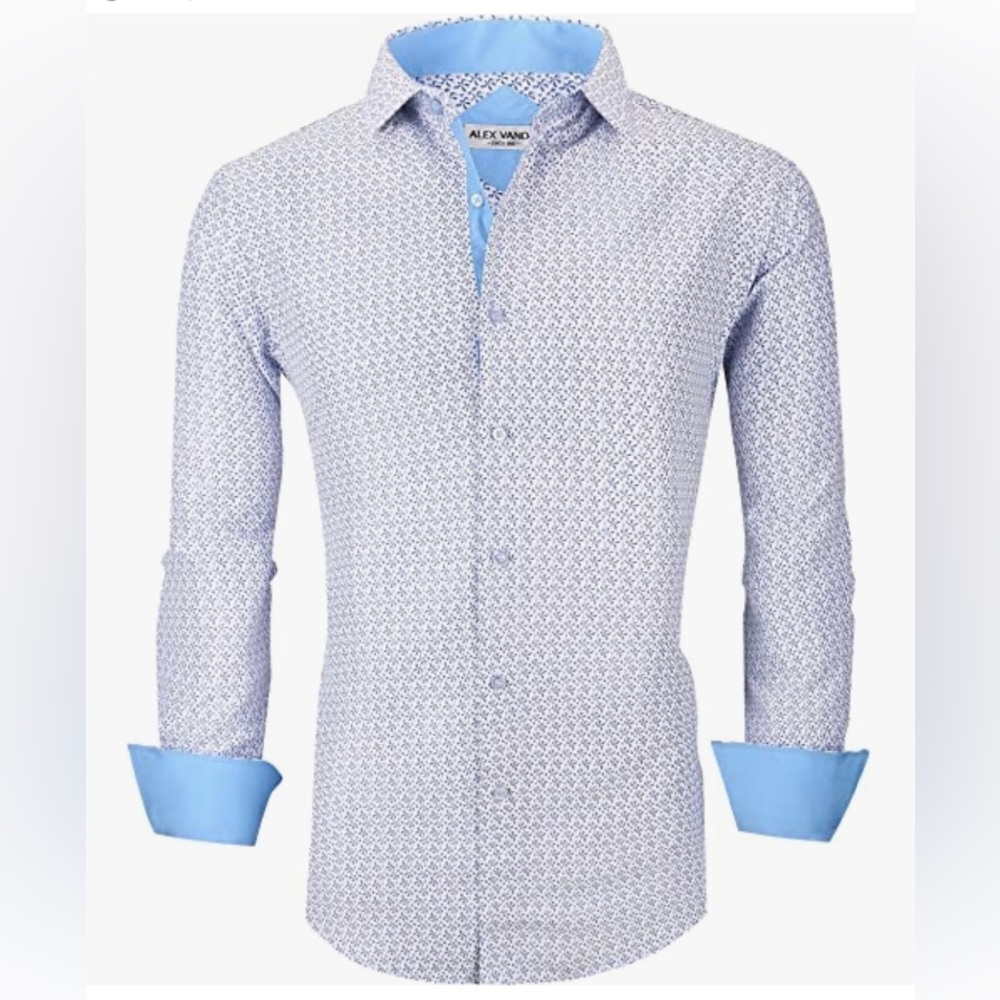 Alex Vando Mens Dress Shirt- Regular Fit Stretch Button Down- Blue